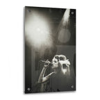 Crystal-clear acrylic glass black and white art print of Amy Winehouse with polished edges.