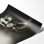 Angled close-up of the unframed premium matte black and white Amy Winehouse Back to Black poster print.