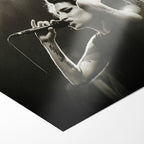 Front close-up showing the deep monochrome contrast and matte finish of the unframed Amy Winehouse black and white art print.