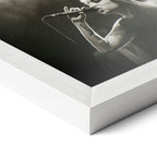 Corner close-up revealing the clean wood grain of the white framed Amy Winehouse black and white art print.