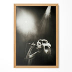 Amy Winehouse Back to Black era black and white poster in a premium natural oak wood frame by POSTEREVER.