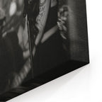 Close-up of the archival canvas texture and sharp black and white print detail on the gallery-wrapped edge.