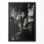 Amy Winehouse 2008 Grammys black and white live concert poster in a premium classic black wooden frame by POSTEREVER.
