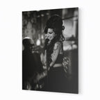 Premium black and white metal print of Amy Winehouse at the 2008 Grammy Awards on an industrial-grade aluminum panel.