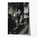 Unframed black and white Amy Winehouse 2008 Grammy Awards Riverside Studios concert poster print, smiling with her signature beehive.
