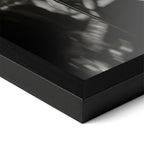 Detailed corner close-up of the premium black wooden frame holding the Amy Winehouse 2008 Grammys black and white poster.