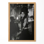 Amy Winehouse 2008 Grammys black and white poster in a premium natural oak wood frame by POSTEREVER.