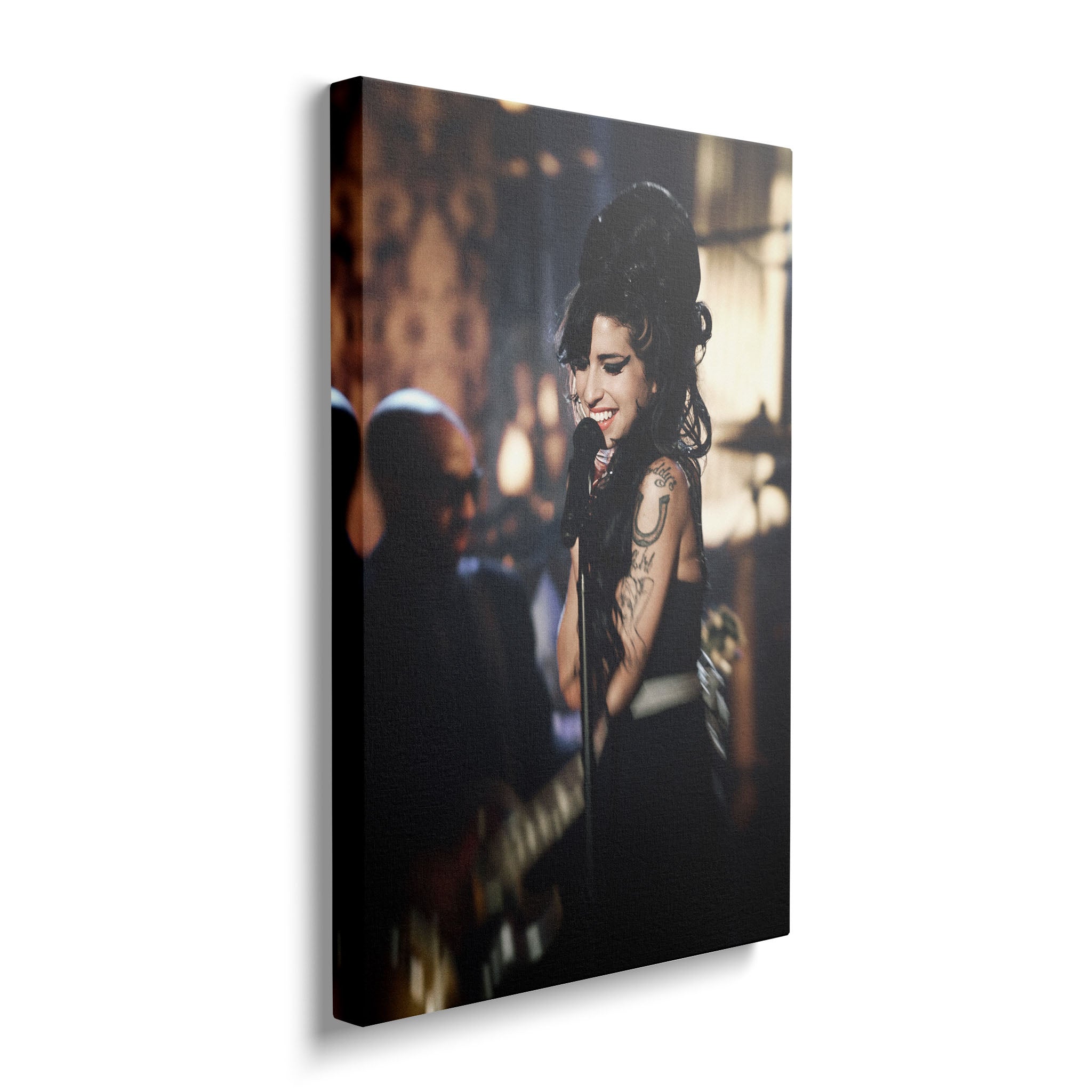 Front view of the heavy-weight color canvas wall art print of Amy Winehouse in 2008.