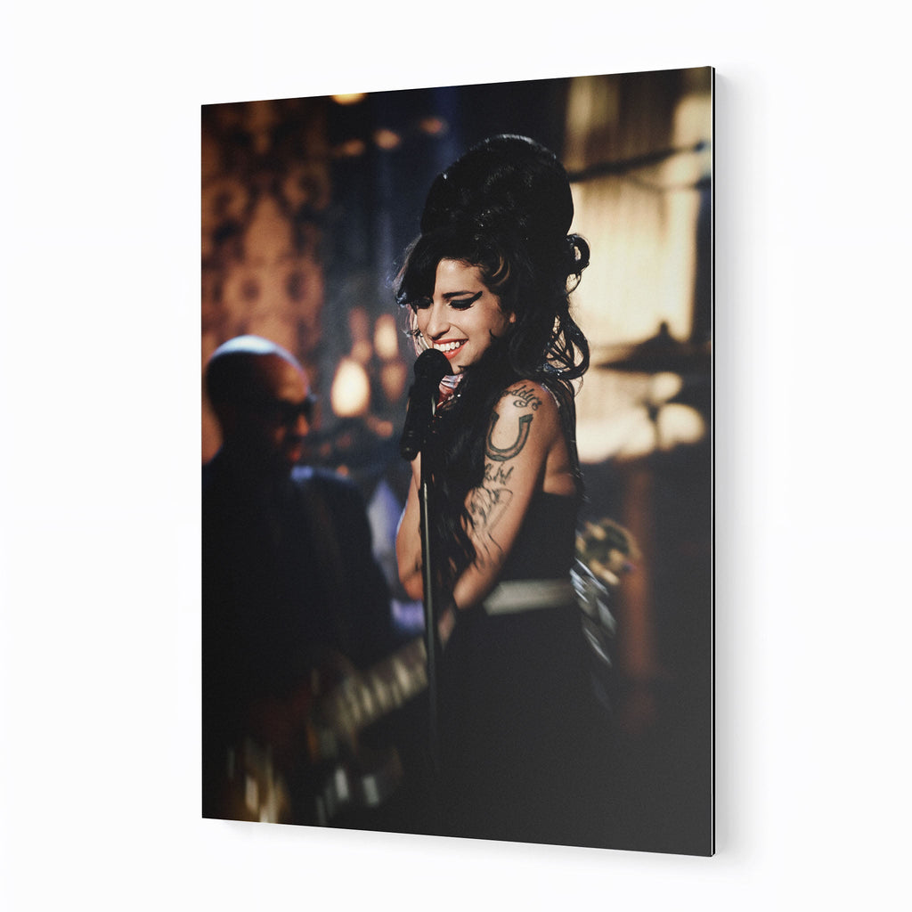 Premium color metal print of Amy Winehouse at the 2008 Grammy Awards on an industrial-grade aluminum panel.