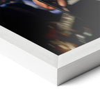 Corner close-up revealing the clean wood grain of the white framed Amy Winehouse 2008 Grammys color art print.