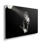 Front view of the heavy-weight black and white canvas wall art print of David Bowie in 1976.