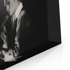 Close-up of the archival canvas texture and sharp black and white print detail on the gallery-wrapped edge.