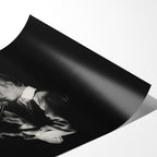 Angled close-up of the unframed premium matte black and white David Bowie 1976 poster print.