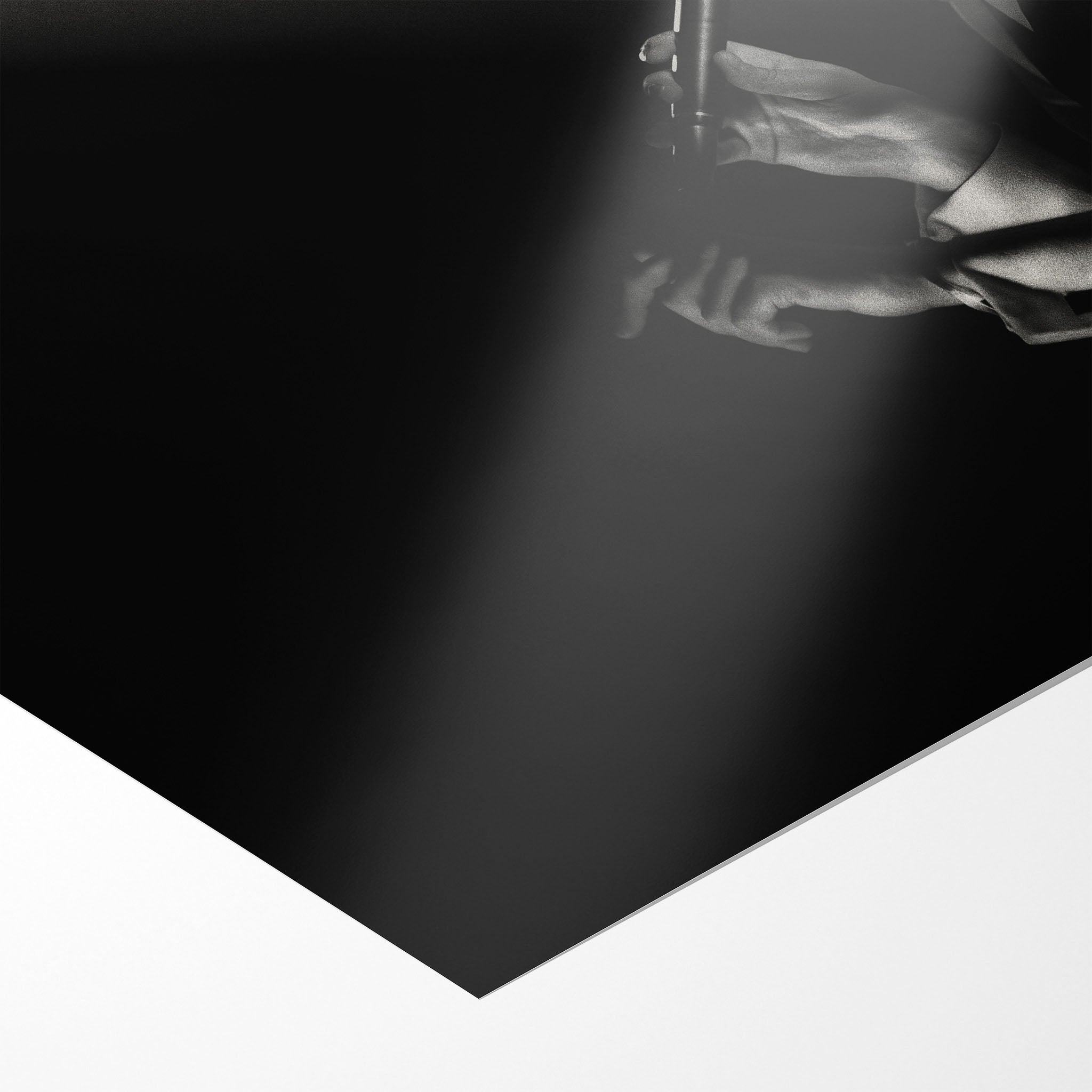 Front close-up showing the deep monochrome contrast and matte finish of the unframed David Bowie black and white art print.