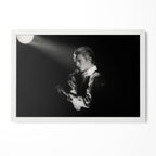 David Bowie 1976 Isolar Tour black and white poster in a modern minimalist white wooden frame by POSTEREVER.