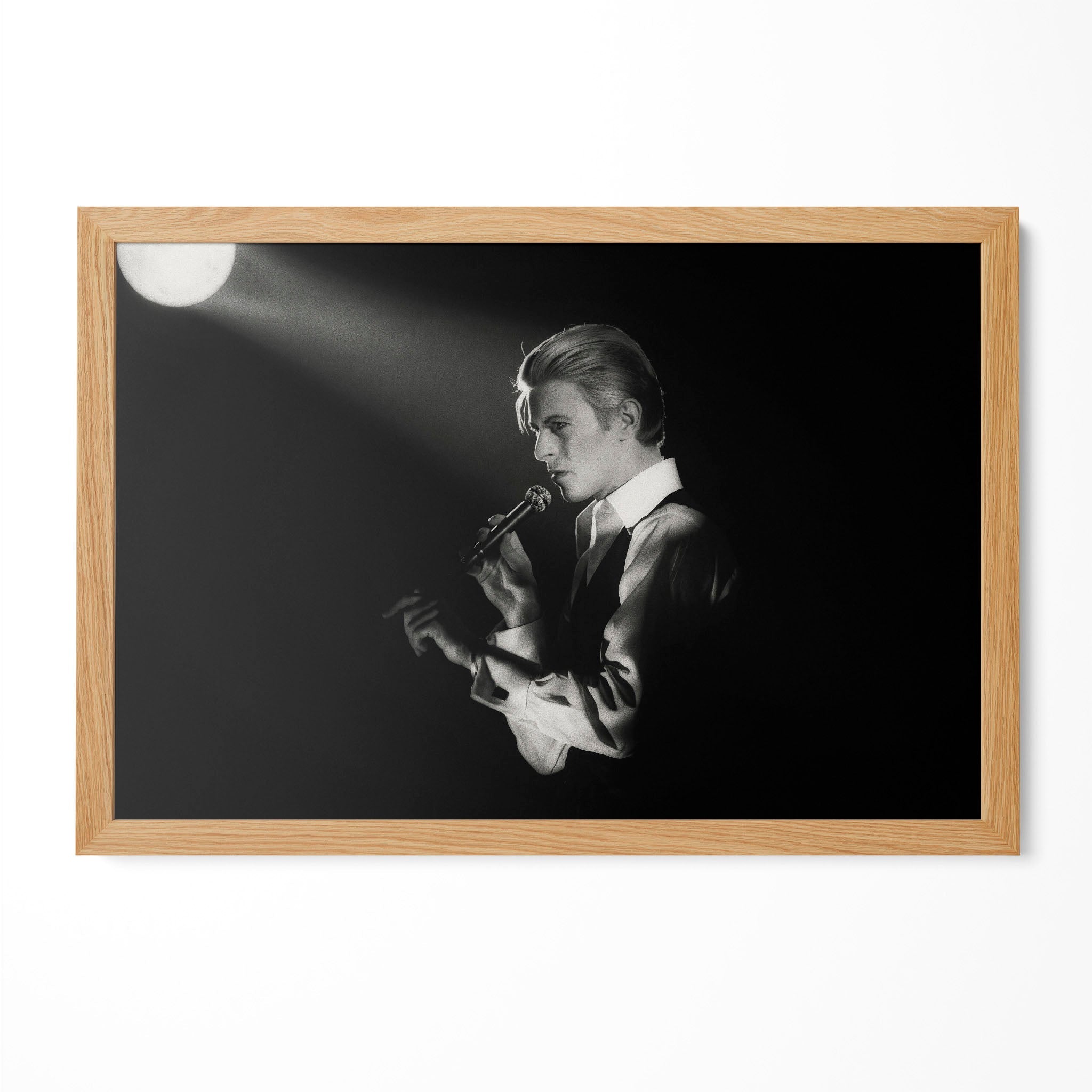 David Bowie 1976 Isolar Tour black and white poster in a premium natural oak wood frame by POSTEREVER.