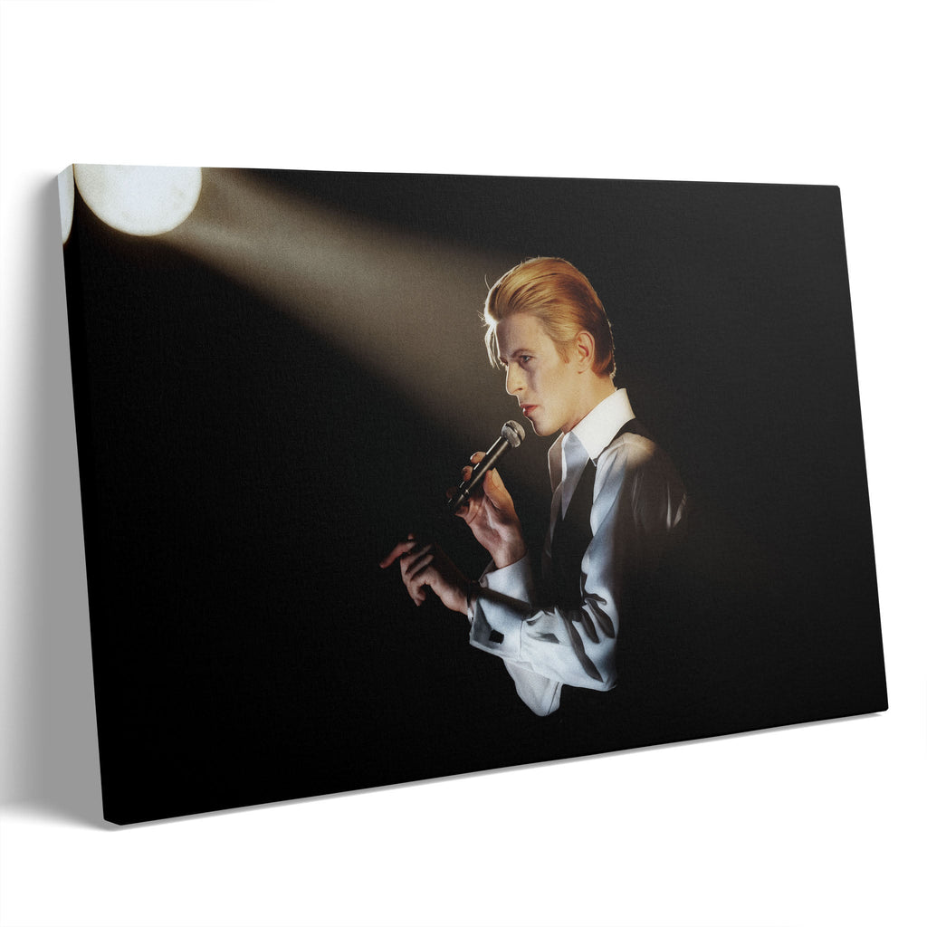 Premium gallery-wrapped colorized canvas print of David Bowie on the 1976 Isolar Tour.