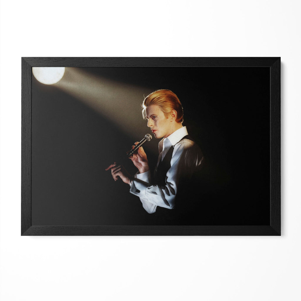 David Bowie 1976 Isolar Tour colorized profile poster in a premium classic black wooden frame by POSTEREVER.