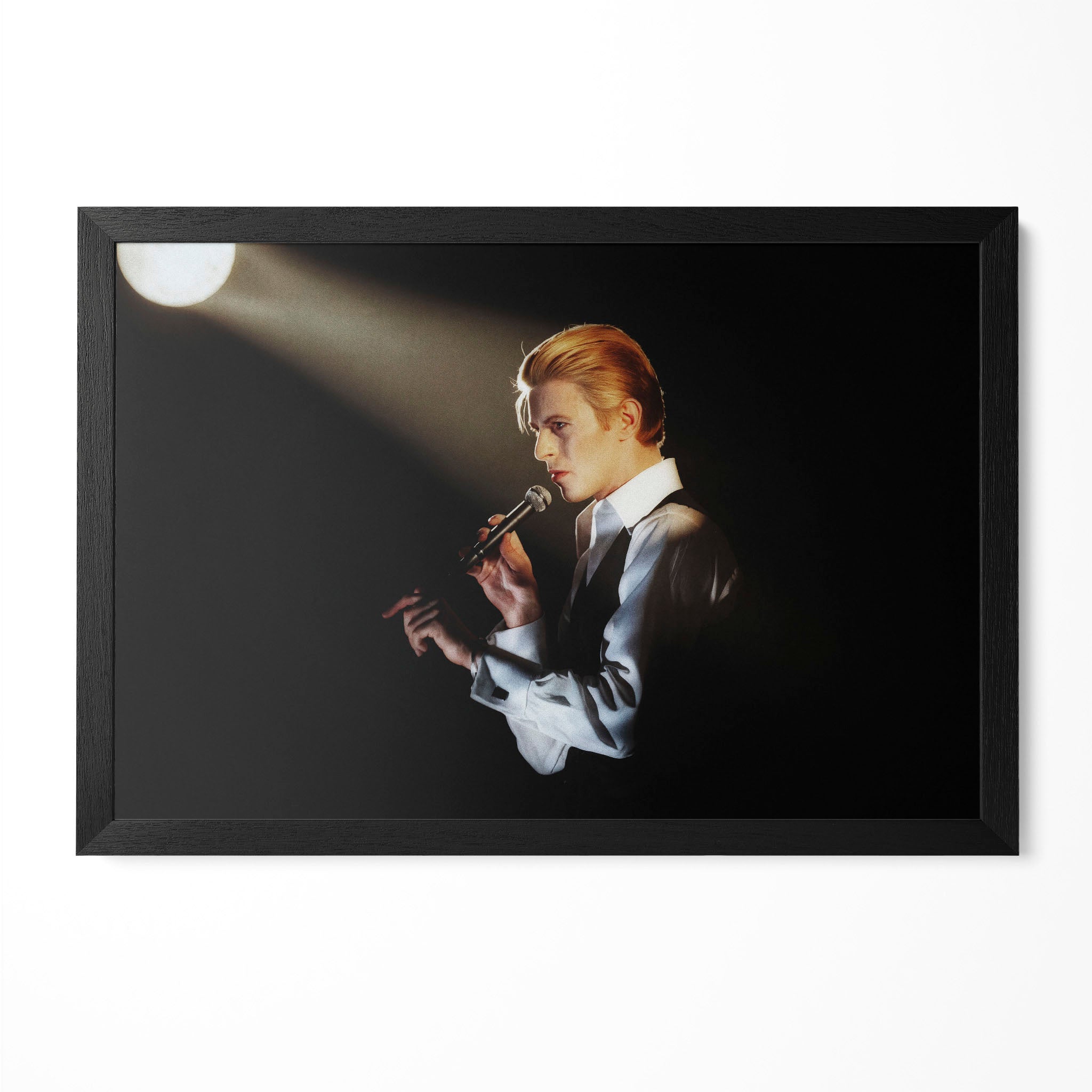 David Bowie 1976 Isolar Tour colorized profile poster in a premium classic black wooden frame by POSTEREVER.