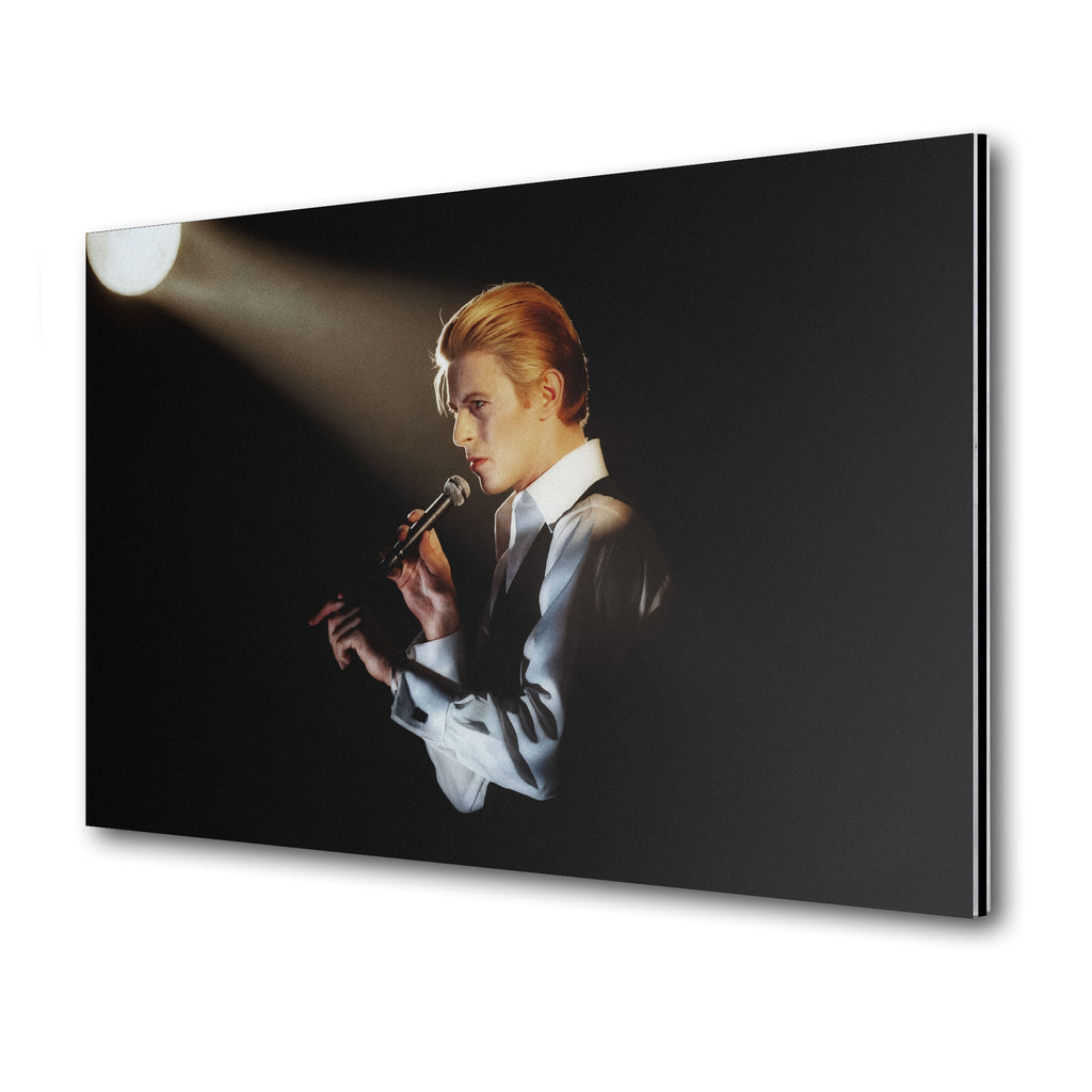 Premium colorized metal print of David Bowie on the 1976 Isolar Tour on an industrial-grade aluminum panel.