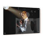 Crystal-clear acrylic glass colorized art print of David Bowie 1976 with polished edges.