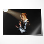 Unframed colour-enhanced David Bowie Golden Duke 1976 Isolar Tour profile poster print, golden hair under a warm spotlight.