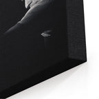 Close-up of the archival canvas texture and sharp black and white print detail on the gallery-wrapped edge.