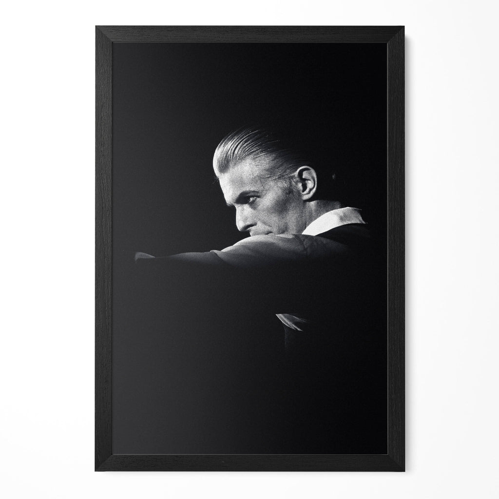 David Bowie 1976 Rotterdam Ahoy Thin White Duke black and white live poster in a premium classic black wooden frame by POSTEREVER.