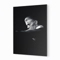 Premium black and white metal print of David Bowie live at Rotterdam Ahoy 1976 on an industrial-grade aluminum panel.