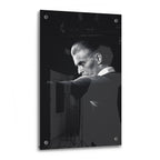 Crystal-clear acrylic glass black and white art print of David Bowie 1976 with polished edges.