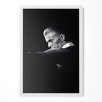 David Bowie 1976 Rotterdam black and white poster in a modern minimalist white wooden frame by POSTEREVER.