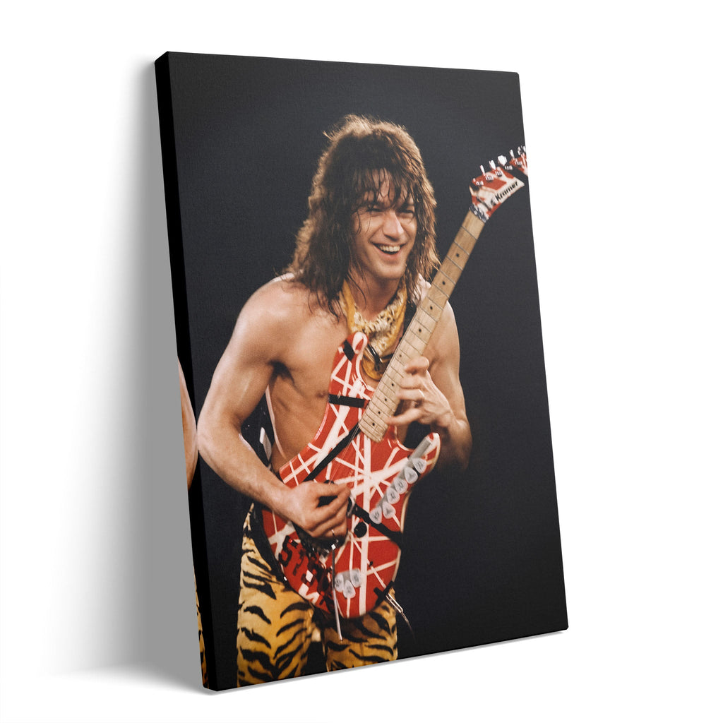 Premium gallery-wrapped color canvas print of Eddie Van Halen live at the 1984 Cow Palace.