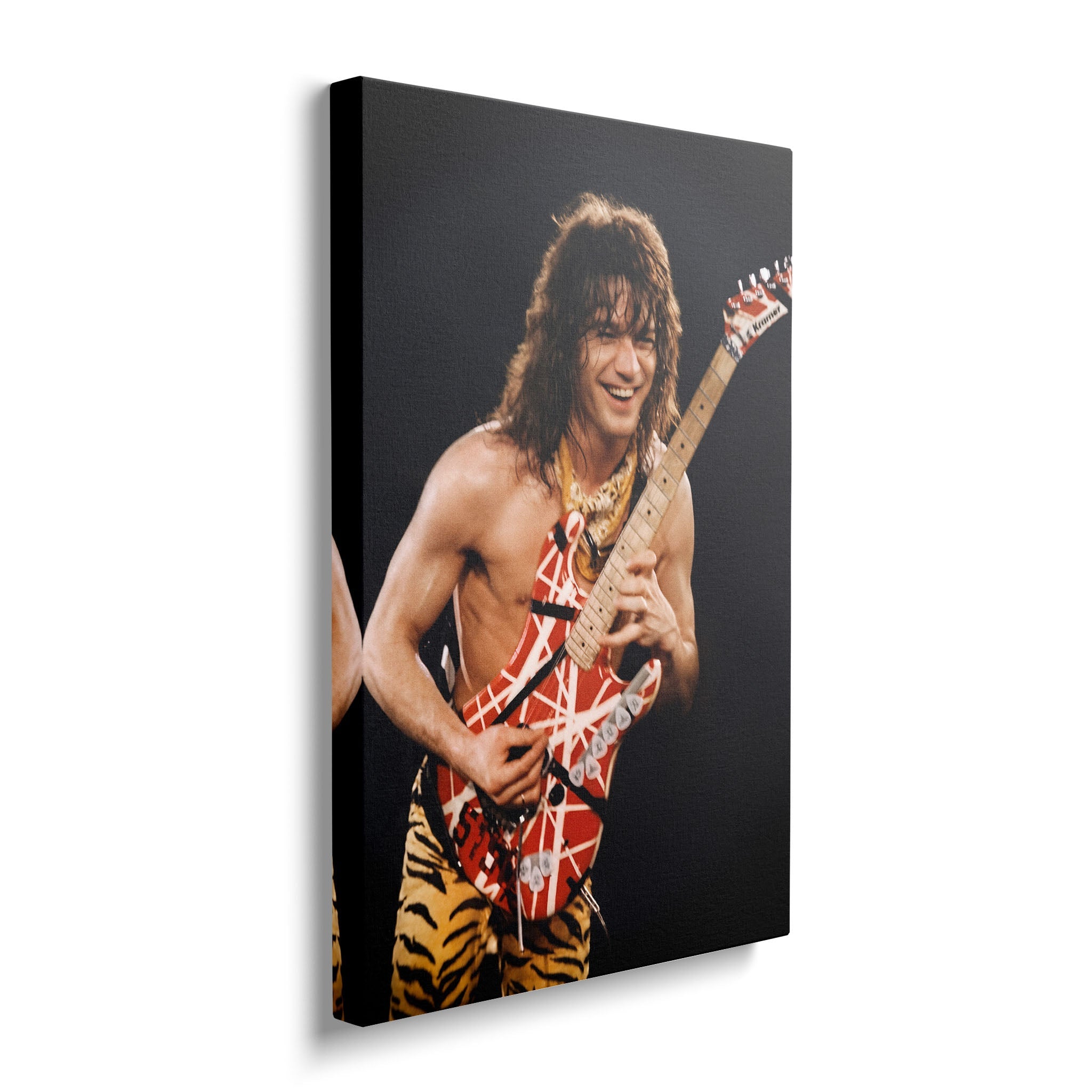Front view of the heavy-weight color canvas wall art print of Eddie Van Halen in 1984.