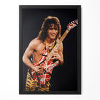 Eddie Van Halen 1984 Cow Palace color poster in a premium classic black wooden frame by POSTEREVER.