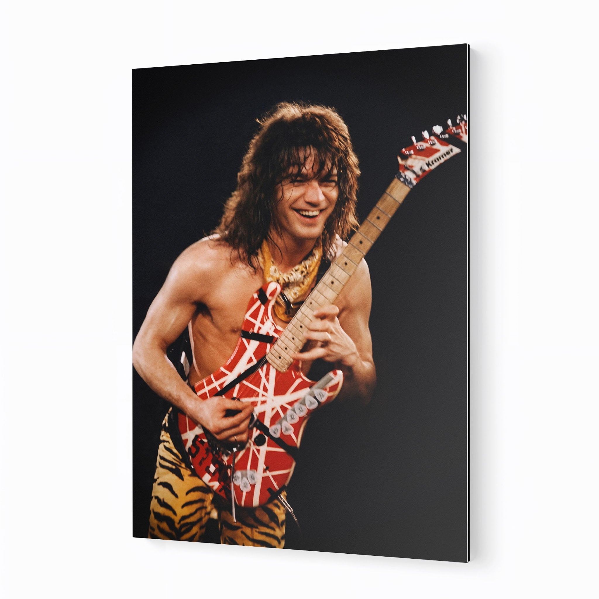Premium color metal print of Eddie Van Halen at the 1984 Cow Palace on an industrial-grade aluminum panel.