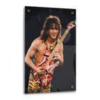 Crystal-clear acrylic glass color art print of Eddie Van Halen 1984 with polished edges.