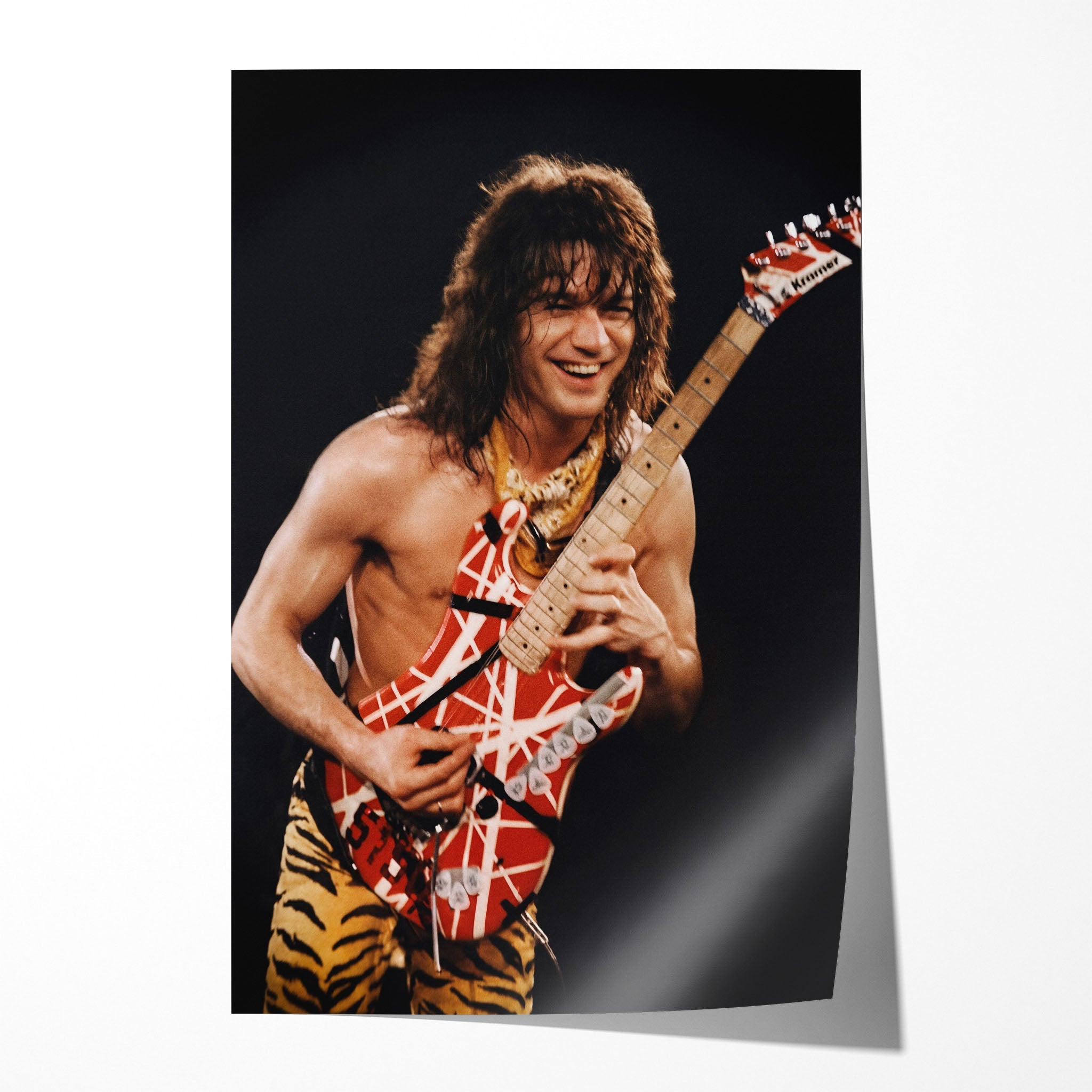 Unframed Eddie Van Halen 1984 Cow Palace concert poster print with film-era clarity and a realistic paper drop shadow.