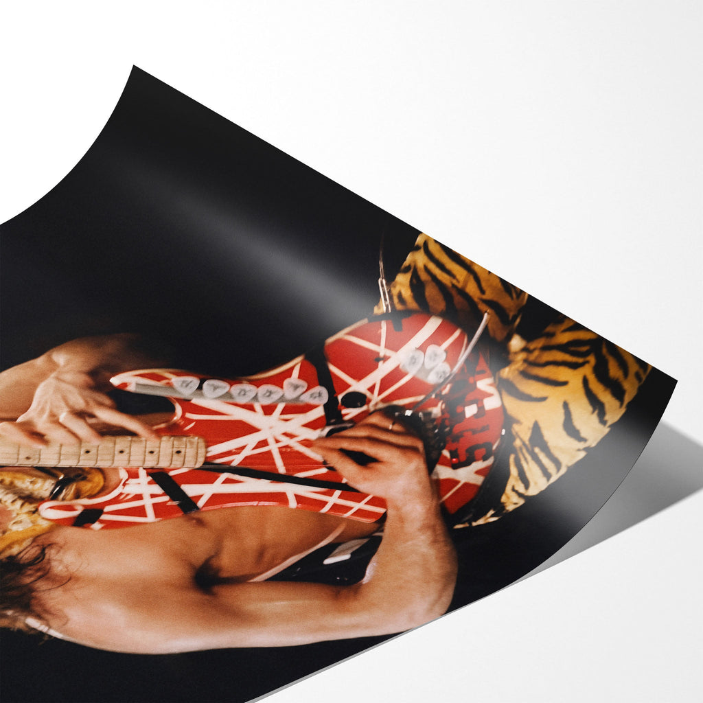 Angled close-up of the unframed premium matte Eddie Van Halen 1984 Cow Palace poster print.