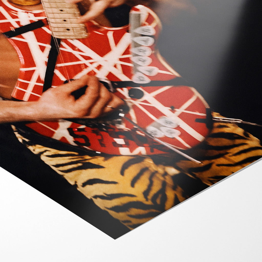 Front close-up showing the sharp detail and matte finish of the unframed Eddie Van Halen 1984 art print.