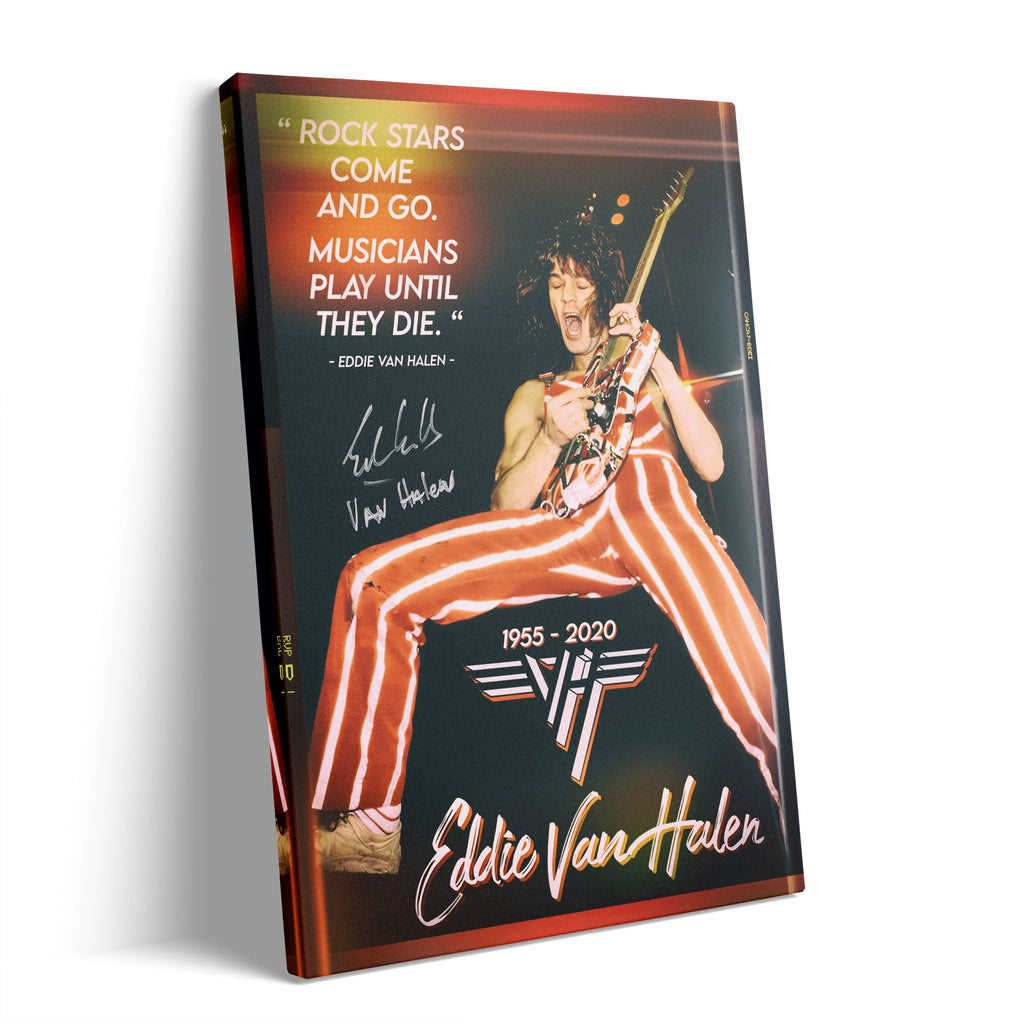 Premium gallery-wrapped color canvas print of Eddie Van Halen live at the 1982 Chicago UIC Pavilion.