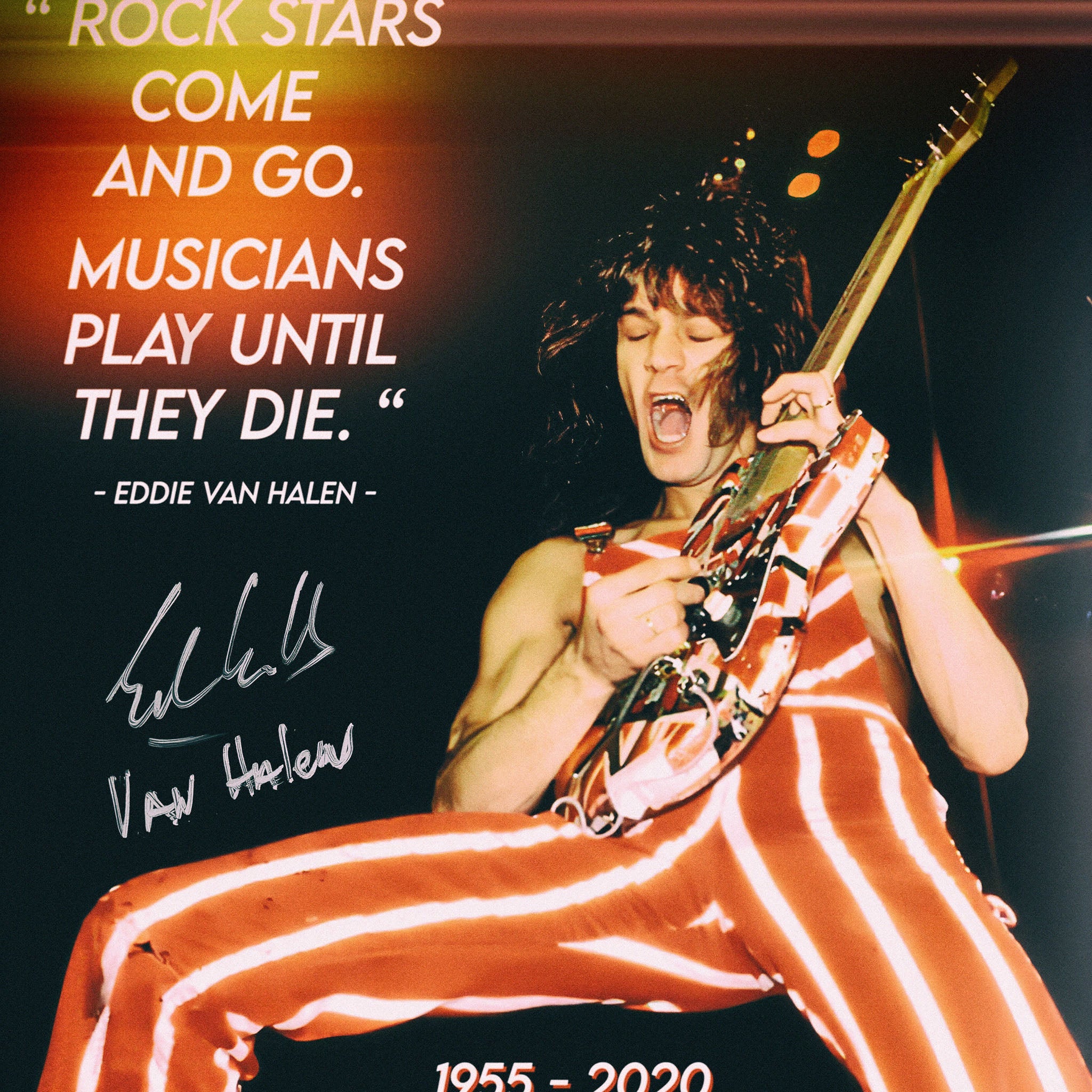 Medium zoom highlighting the rich colour depth of the Eddie Van Halen 1982 Chicago fine art print.