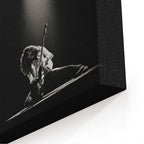 Close-up of the archival canvas texture and sharp black and white print detail on the gallery-wrapped edge.