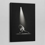 Side angle of the Eddie Van Halen 1978 black and white canvas in a luxury minimalist black floating frame.