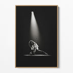 Front display of the Eddie Van Halen 1978 black and white canvas in a premium natural wood floating frame.