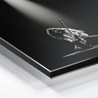 Macro close-up of the ultra-thin aluminum DIBOND panel edge of the Eddie Van Halen black and white metal print.