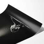 Angled close-up of the unframed premium matte black and white Eddie Van Halen 1978 Rainbow Theatre poster print.