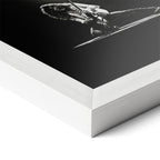 Corner close-up revealing the clean wood grain of the white framed Eddie Van Halen 1978 black and white art print.