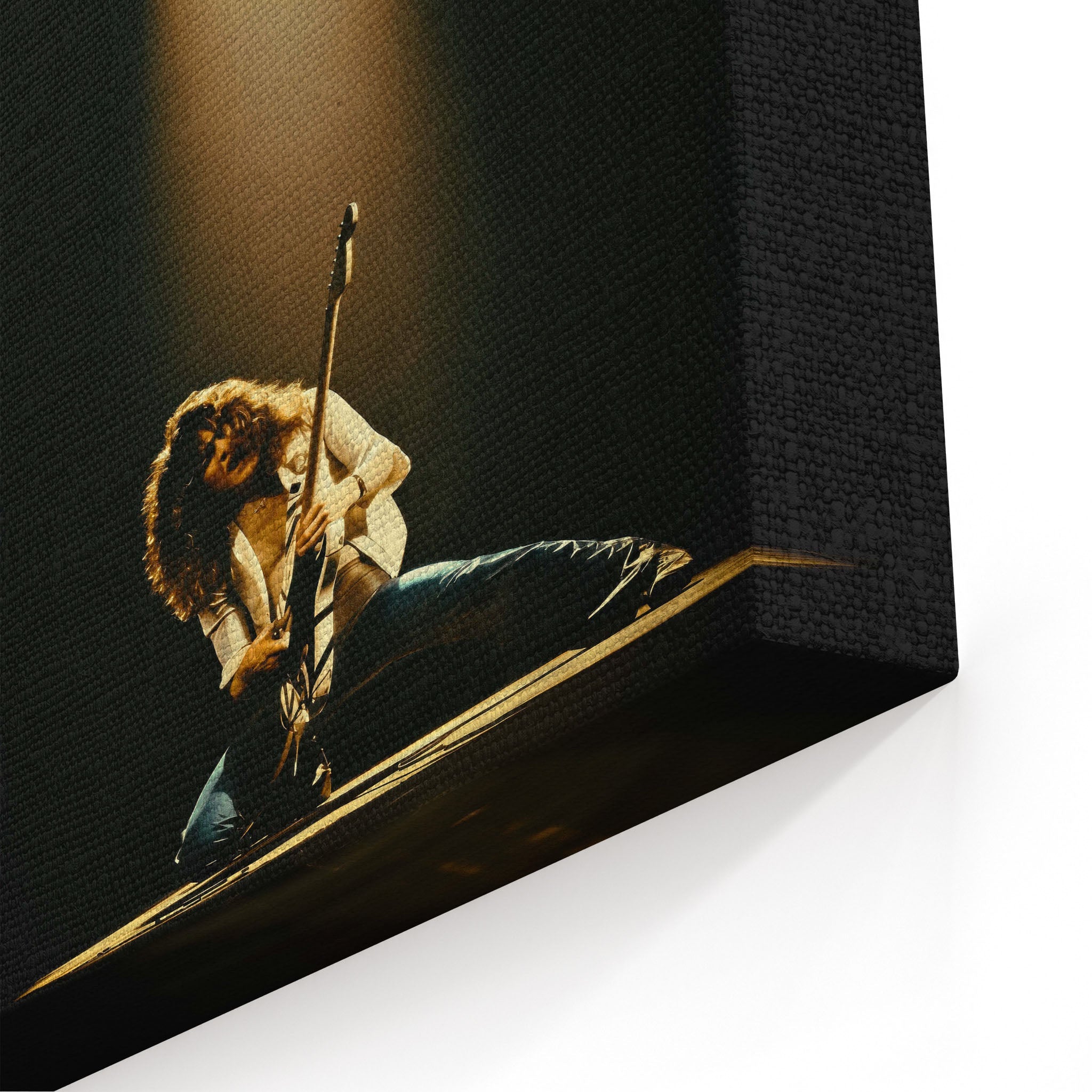 Close-up of the archival canvas texture and vivid colorized print detail on the gallery-wrapped edge.