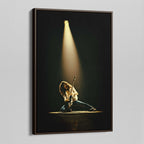 Angled view of the Eddie Van Halen 1978 colorized canvas in a sophisticated dark walnut floating frame.