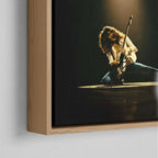 Corner close-up of the floating gap and grain texture of the natural wood canvas frame.